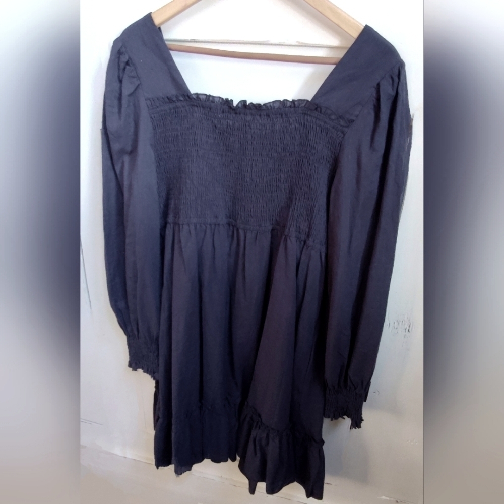 Zexxxy Women's Boho Prairie Dress | Long Sleeve | Navy Blue | Smocked | 2XL - Picture 2 of 7
